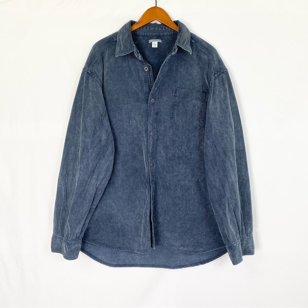 Mododoc Corduroy Long Sleeve Jacket Shirt Blue Ribbed Relaxed Collared Size‎ XXL